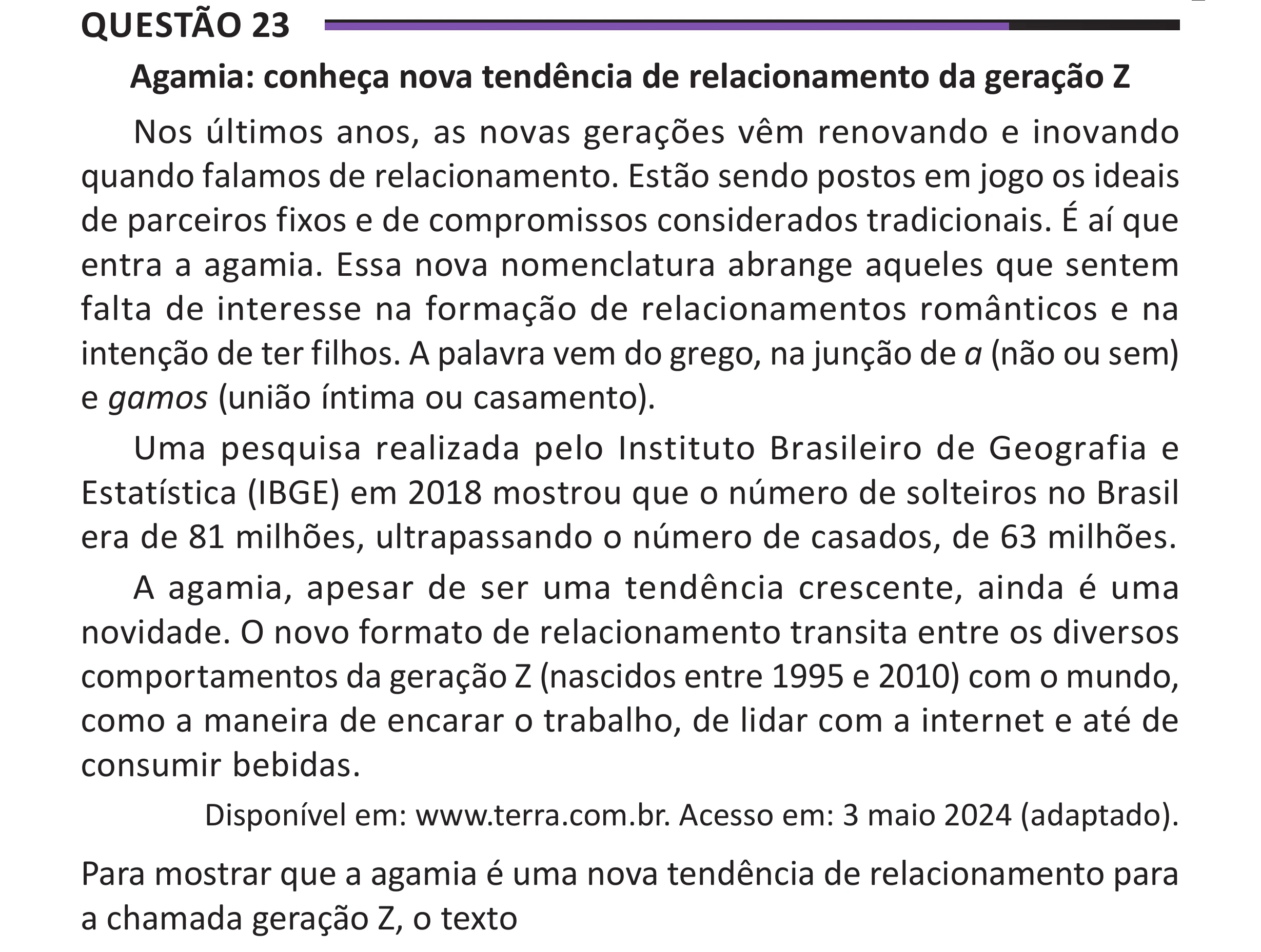 Enunciado original completo da questão 23 do ENEM 2025 - 1º Dia – Caderno 10 – Roxo (Libras) – Aplicação Regular - (Superampliada), página 29.