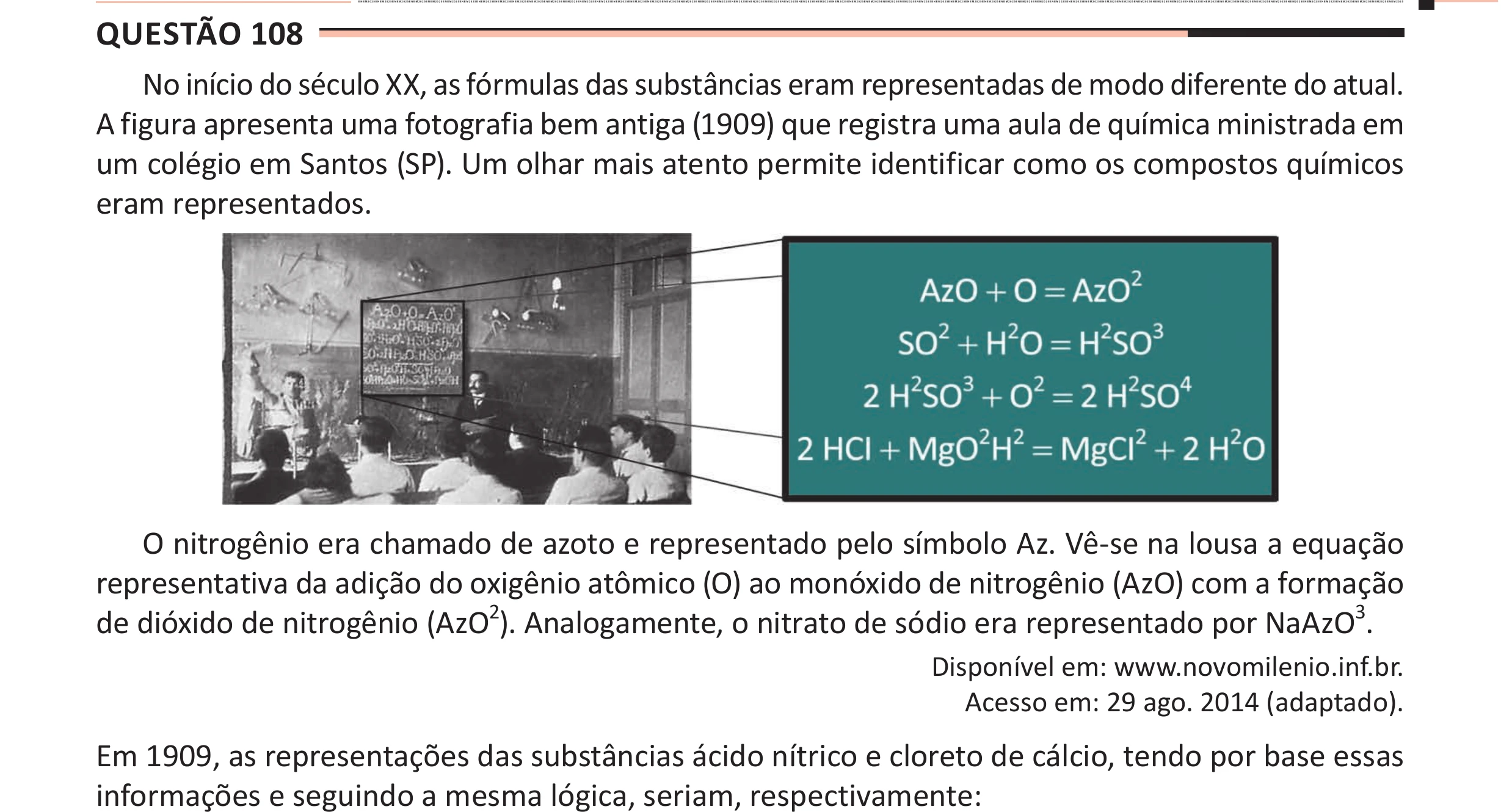 Enunciado original completo da questão 108 do ENEM 2025 - 2º Dia – Caderno 11 – Laranja (Braile e ledor) – Aplicação Regular - (Ampliada), página 11.
