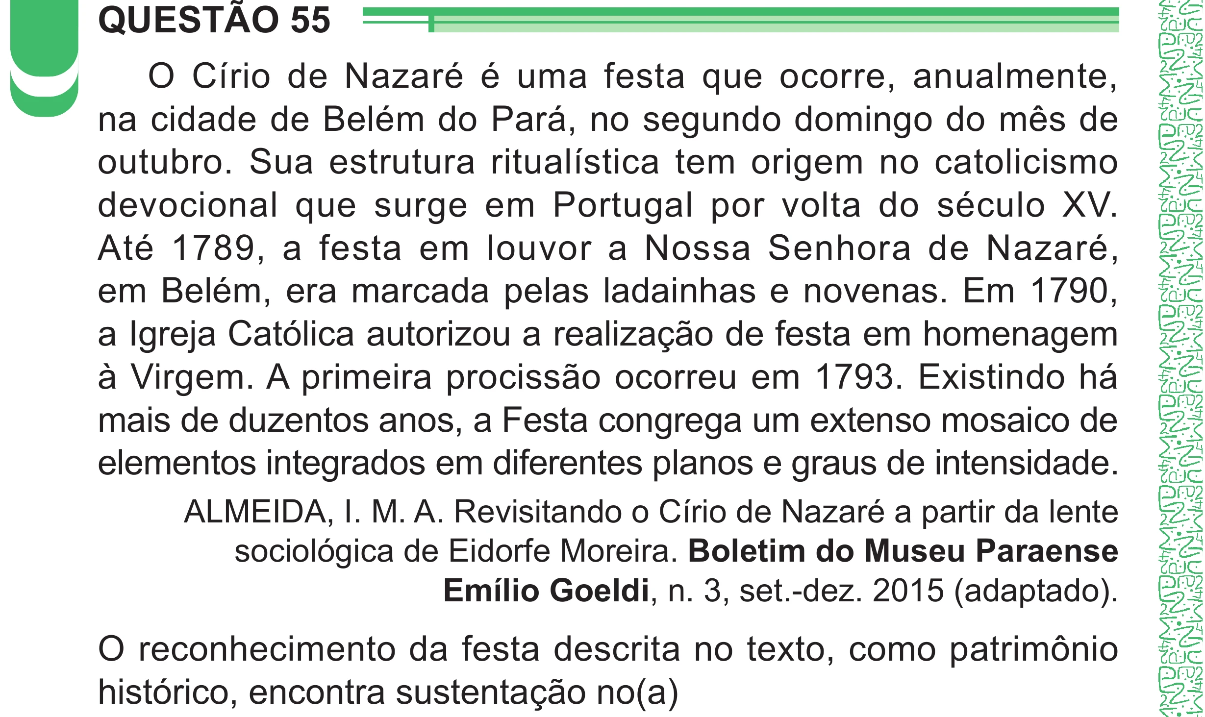 Enunciado original completo da questão 55 do ENEM 2024 - 1º Dia – Caderno 4 – Verde – Aplicação Regular - (Superampliada), página 68.