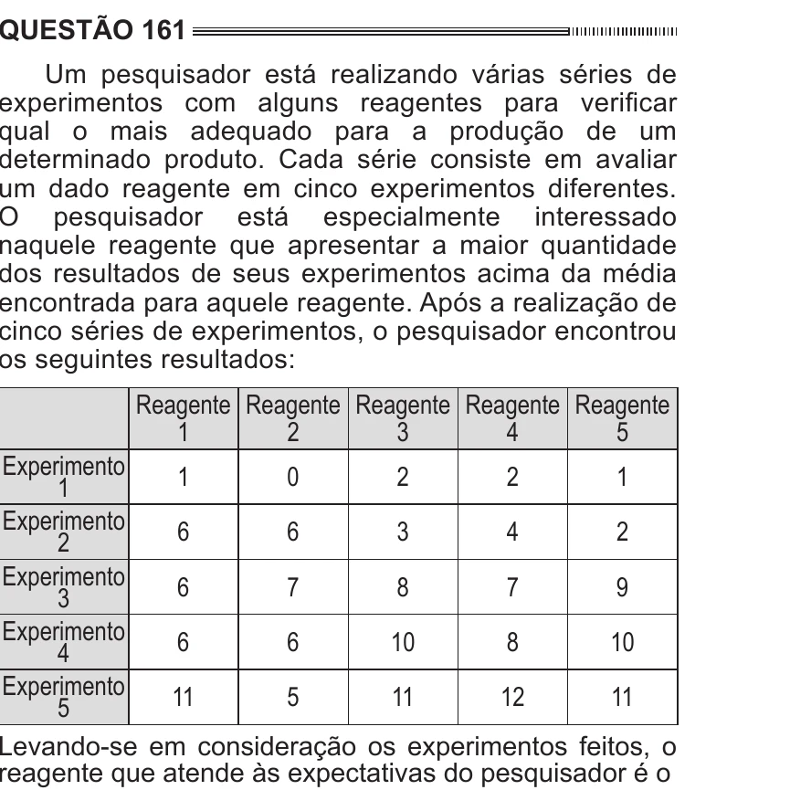 Enunciado original completo da questão 161 do ENEM 2014 - 2º Dia - Caderno 7 - Azul – Aplicação regular, página 26.
