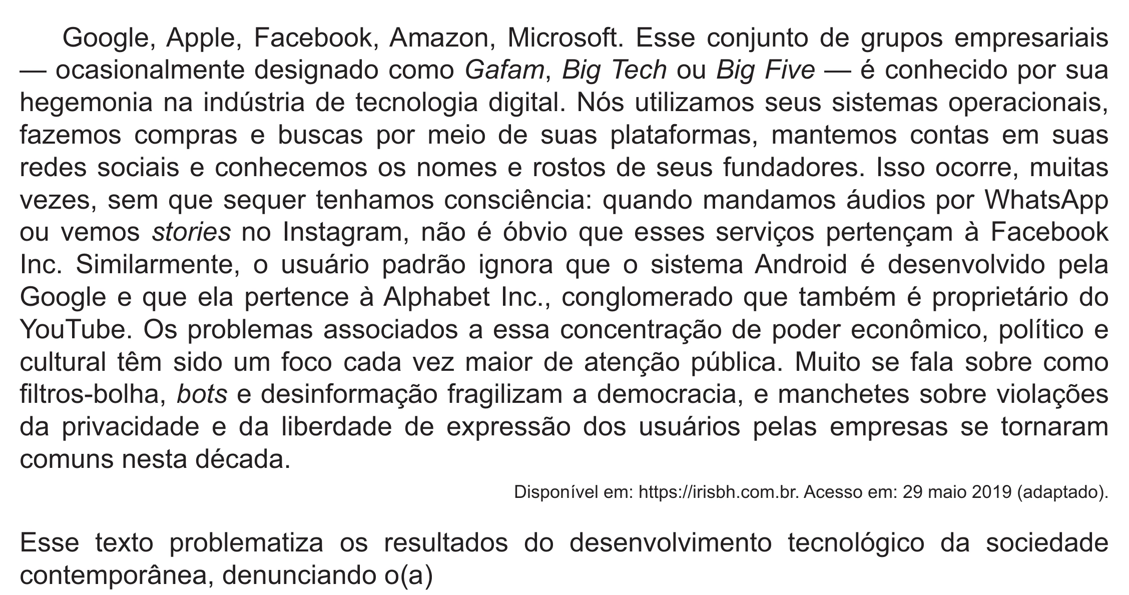 Enunciado original completo da questão 45 do ENEM 2021 - 1º Dia – Caderno 2 – Amarelo (Ampliada) – Reaplicação/PPL/Segunda Oportunidade, página 41.