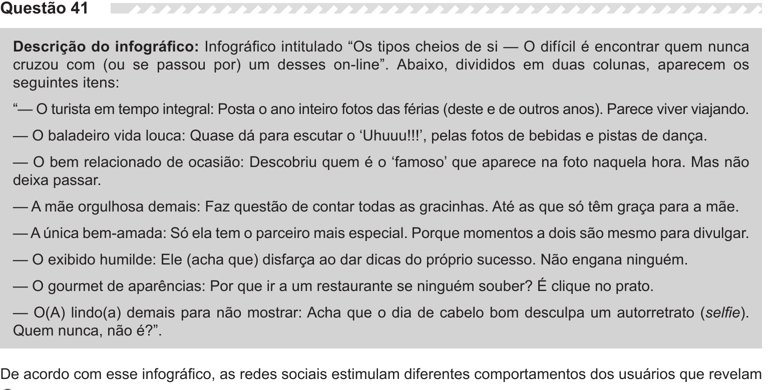 Enunciado original completo da questão 41 do ENEM 2019 - 1º Dia – Caderno 9 – Laranja (Braile e Ledor) – Aplicação Regular, página 18.