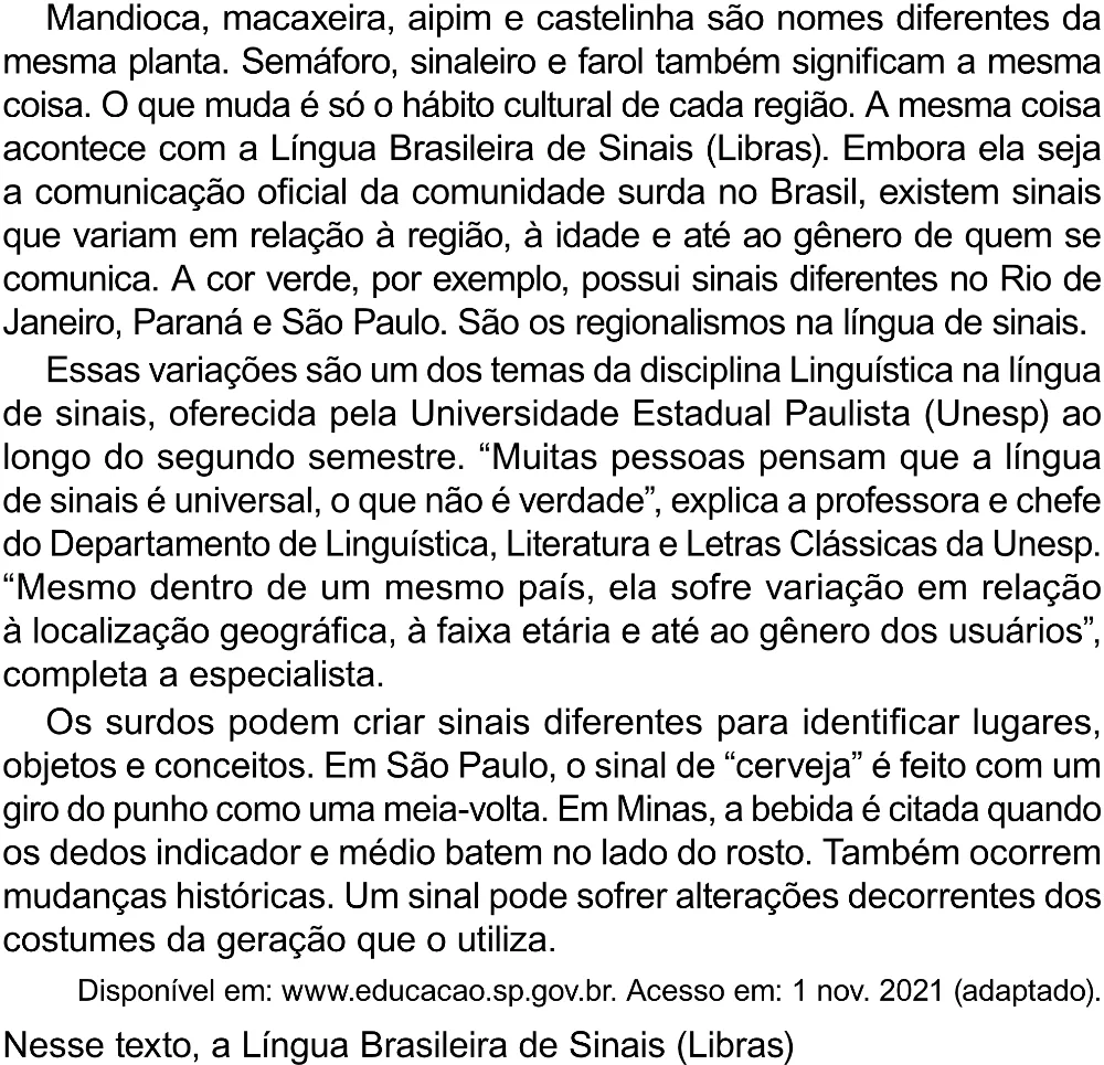Trecho original com figura, tabela ou fórmula da questão 33 do ENEM 2023 - 1º Dia – Caderno 10 – Verde (Libras) – Aplicação Regular - (Superampliada).