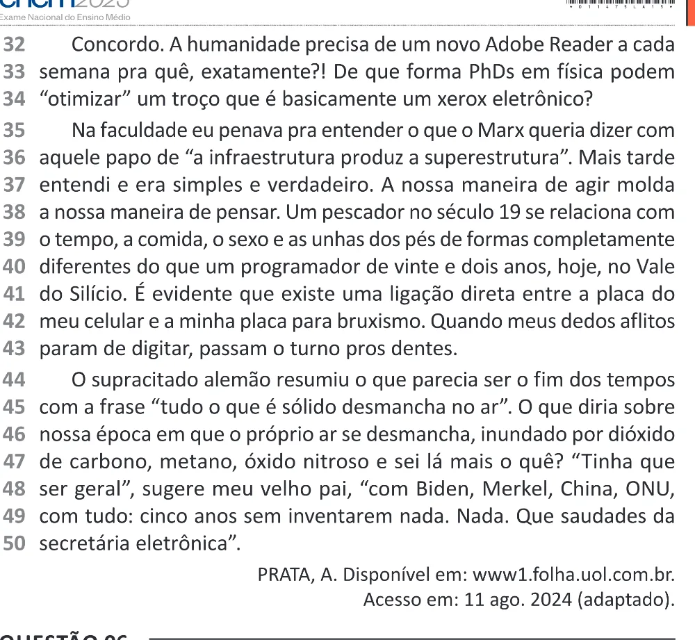 Trecho original com figura, tabela ou fórmula da questão 6 do ENEM 2025 - 1º Dia – Caderno 9 – Laranja (Braile e ledor) – Aplicação Regular - (Superampliada) - Belém, Ananindeua e Marituba.
