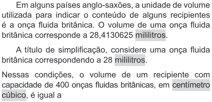 Trecho original com figura, tabela ou fórmula da questão 139 do ENEM 2017 - 2º Dia - Caderno 11 - Laranja – Reaplicação/PPL - Ledor.